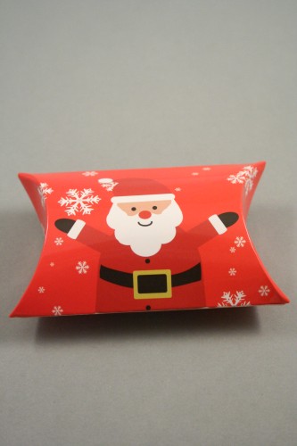 Christmas Santa Print Pillow Pack Gift Box. Size Approx 6.8cm x 6.8cm x 2.5cm