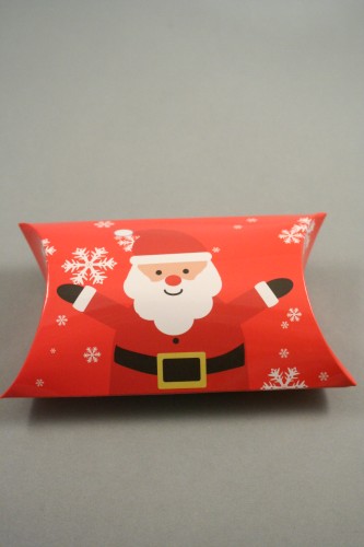 Christmas Santa Print Pillow Pack Gift Box. Size Approx 8.8cm x 8cm x 3cm