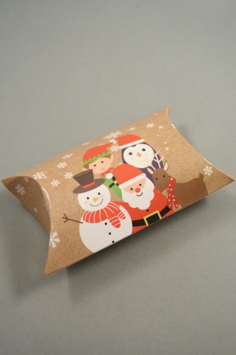 Christmas Character on Snowflake Print Pillow Pack Gift Box. Size Approx 8.8cm x 8cm x 3cm
